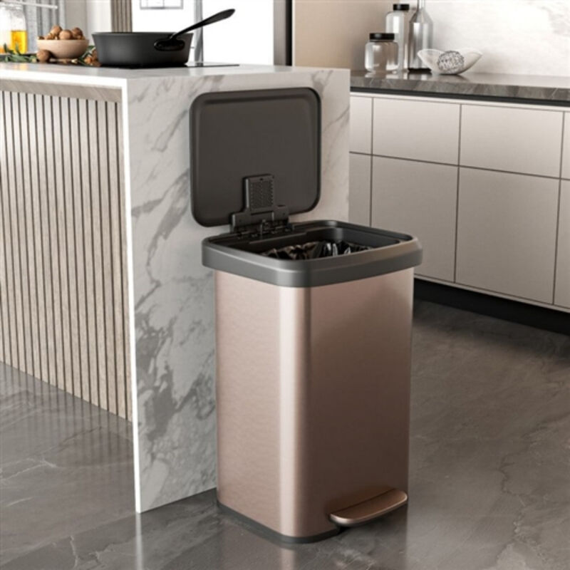 Step Trash Can with Soft-Close Lid – 13-Gallon Stainless Steel Garbage Bin
