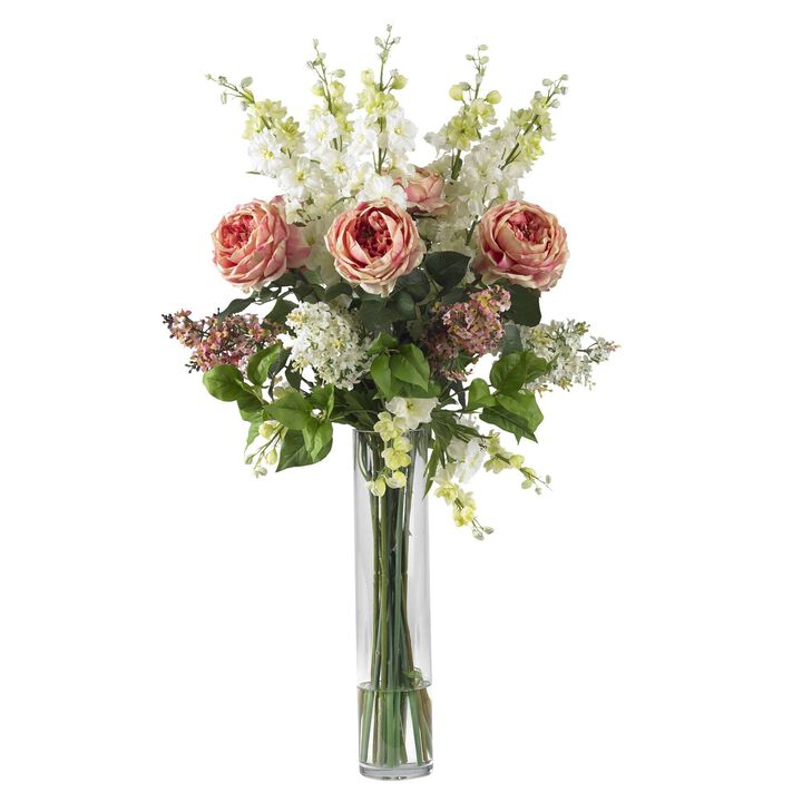 Nearly Natural Rose, Delphinium and Lilac Mix Pink
