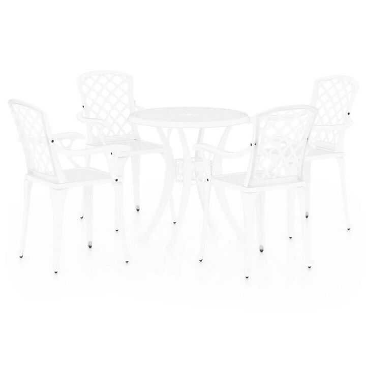 Kasa Outdoor 5pc Bistro Breakfast Set, 4 Chairs, 1 Table, White Metal - Benzara