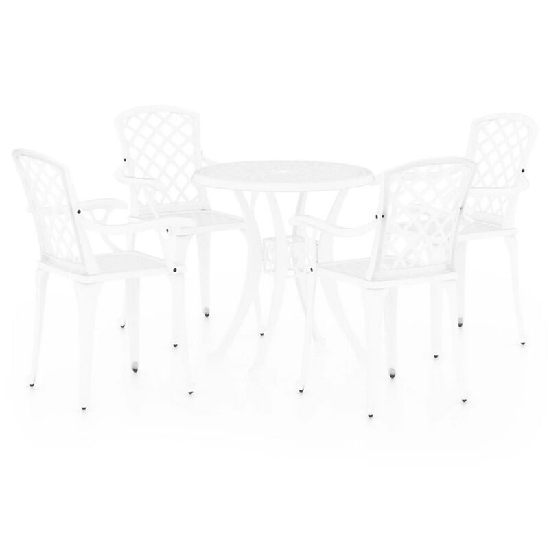 Kasa Outdoor 5pc Bistro Breakfast Set, 4 Chairs, 1 Table, White Metal - Benzara