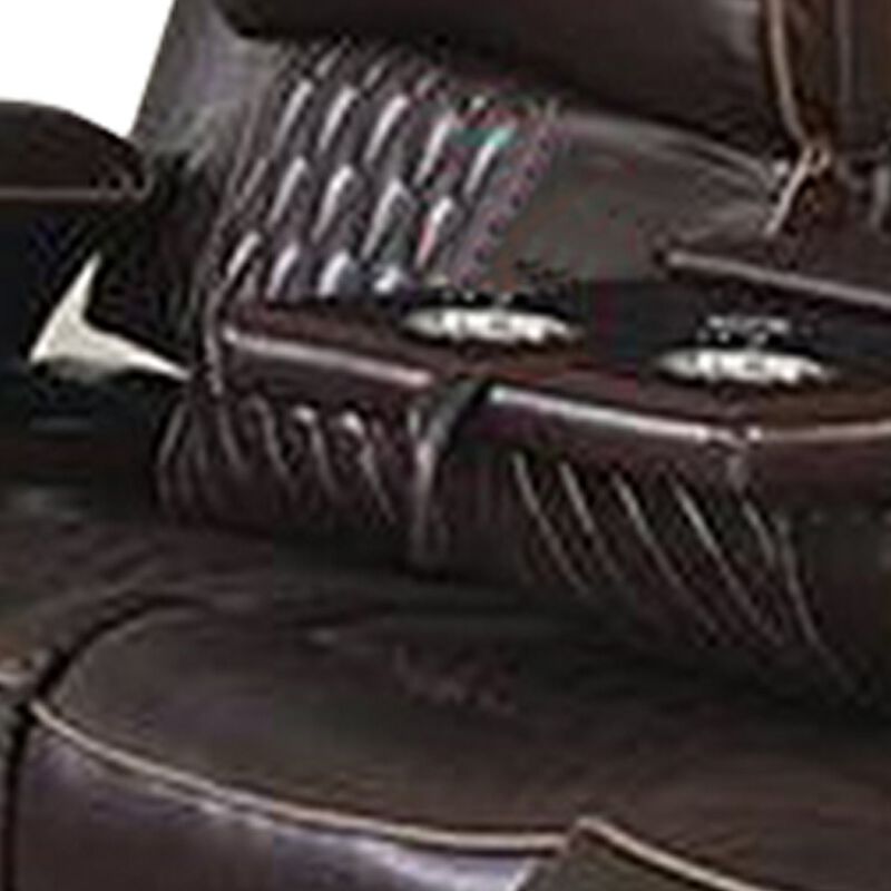 Seda 80 Inch Power Reclining Sofa, USB Port, Dark Brown Vegan Faux Leather - Benzara