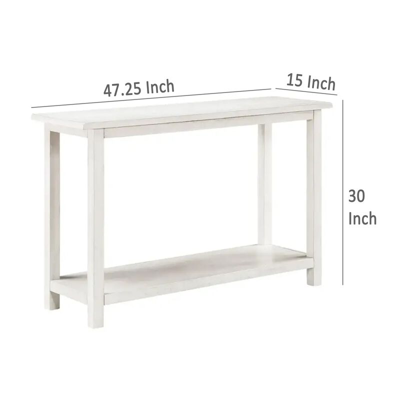 Ayne Console Table, 1 Bottom Shelf, Distressed White Wood, 47 Inch - Benzara