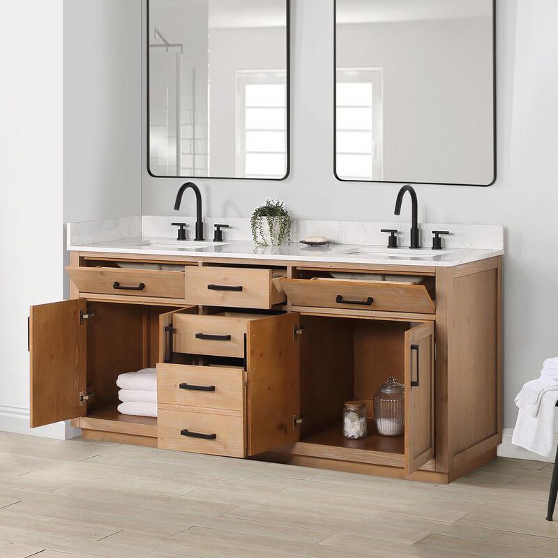 Altair 72 Double Bathroom Vanity in Light Brown without Mirror