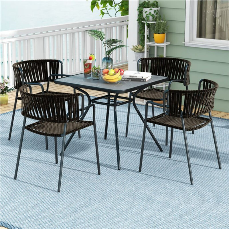 32" x 32" Heavy-Duty Outdoor Dining Table with Umbrella Hole for 4 Persons-Grey