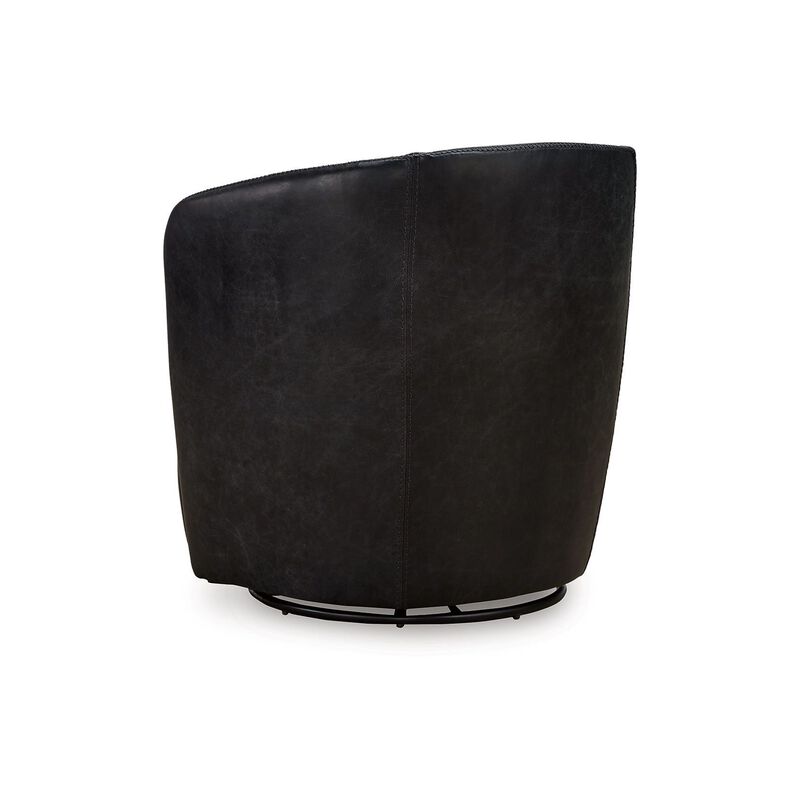 Niko Swivel Accent Chair, Round Barrel Design, Dark Blue Top Grain Leather -
