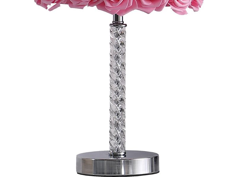 Bloom Roses Drum Shade Table Lamp with Twisted Acrylic Base, Pink - Benzara
