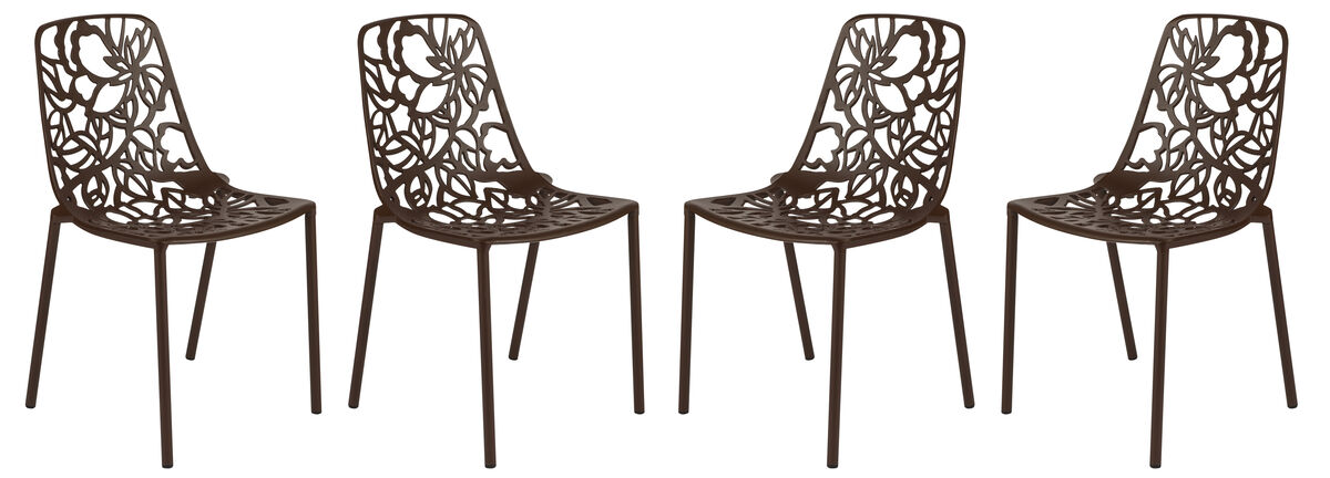 LeisureMod Devon Modern Aluminum Outdoor Dining Chair set of 4 in Brown
