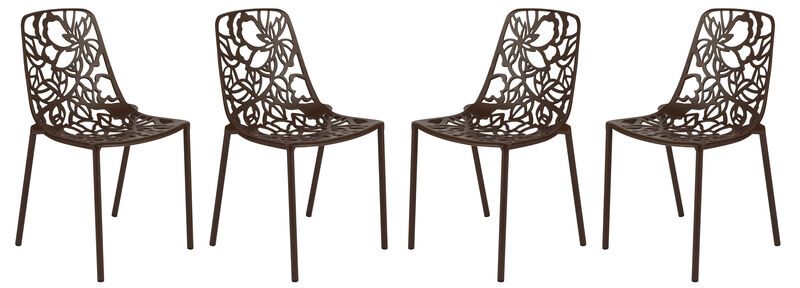 LeisureMod Devon Modern Aluminum Outdoor Dining Chair set of 4 in Brown