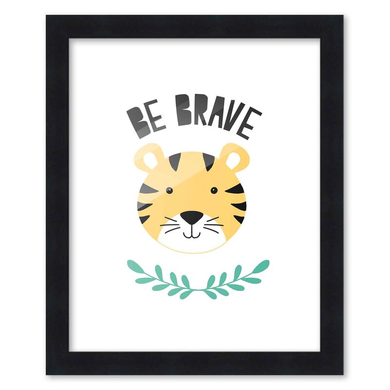 8x10 Framed Nursery Wall Art Be Brave Poster In Black Wood Frame For Kid Bedroom or Playroom