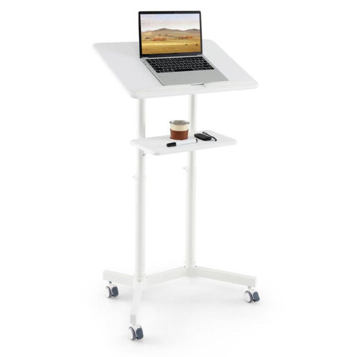 Hivvago Mobile Lectern Podium Height-adjustable Rolling Laptop Cart with Tilting Top Storage Tray