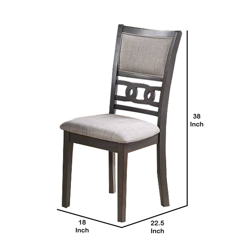 Fabric Upholstered Dining Chair with Panel Back, Knot Cut Outs, Set of 2, Gray - Benzara