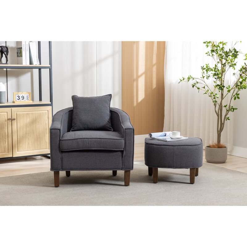 Accent Chair With Ottoman, Mid Century Modern Barrel Chair Upholstered Club Tub Round Arms