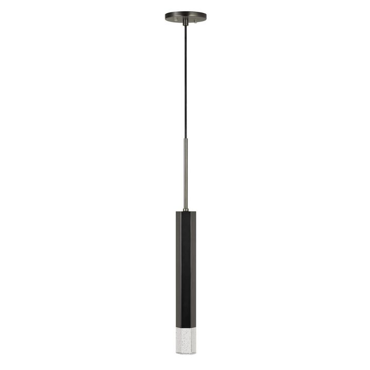 Hexagonal Metal Frame Single LED Light Pendant with Glass Diffuser, Black - Benzara