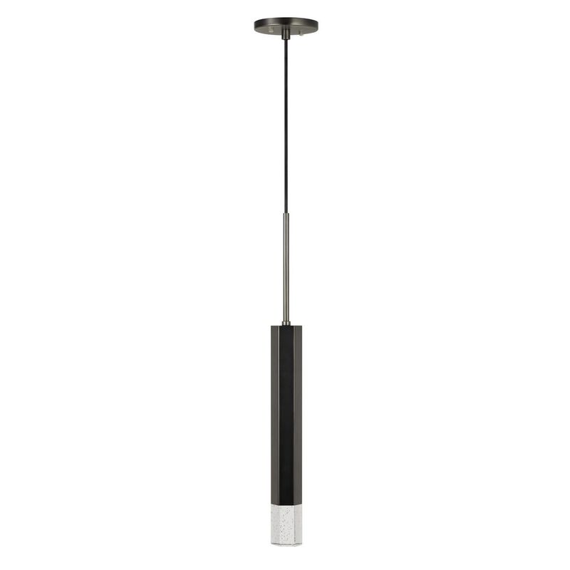 Hexagonal Metal Frame Single LED Light Pendant with Glass Diffuser, Black - Benzara