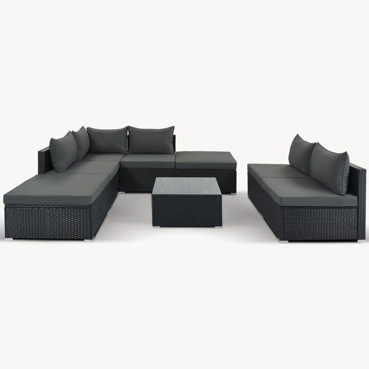 8-Pieces Outdoor Patio Furniture Sets, Garden Conversation Wicker Sofa Set, Single Sofa Combinable