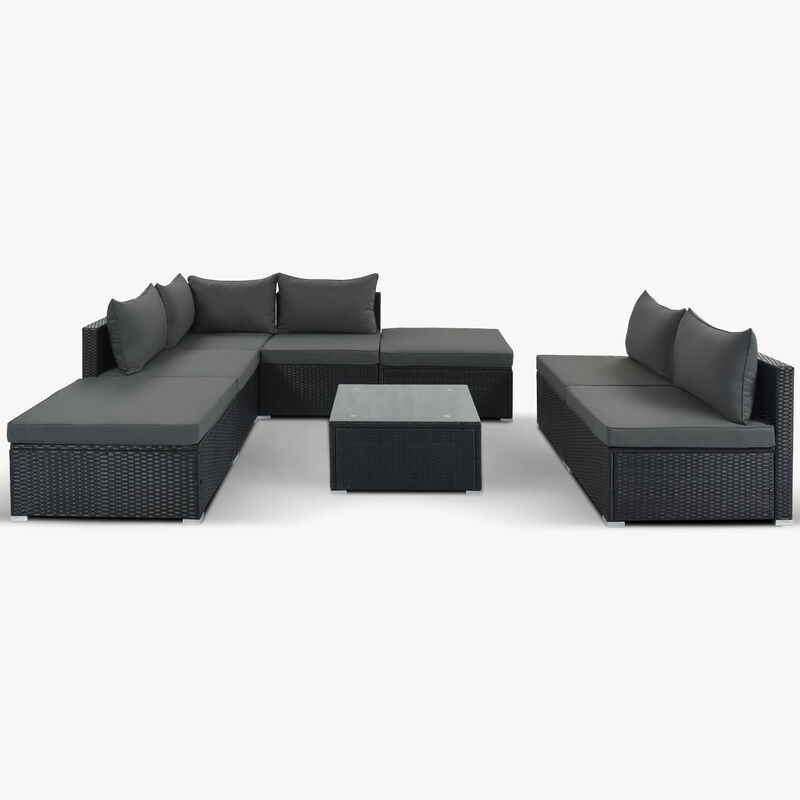 8-Pieces Outdoor Patio Furniture Sets, Garden Conversation Wicker Sofa Set, Single Sofa Combinable