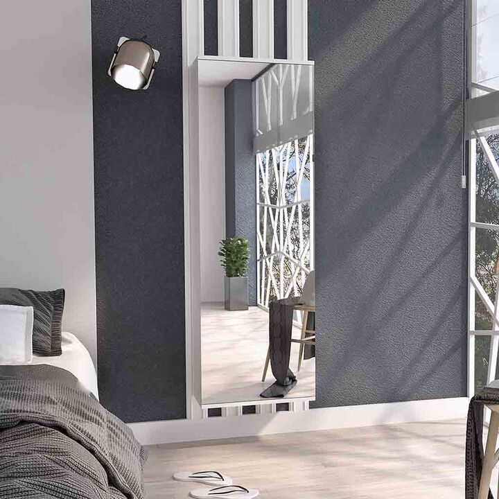 Wall Mounted Shoe Rack With Mirror Chimg, Bedroom, White