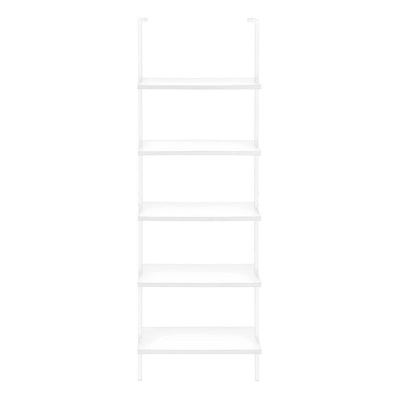 Monarch Specialties I 3687 Bookshelf, Bookcase, Etagere, Ladder, 5 Tier, 72"H, Office, Bedroom, Metal, Laminate, White, Contemporary, Modern