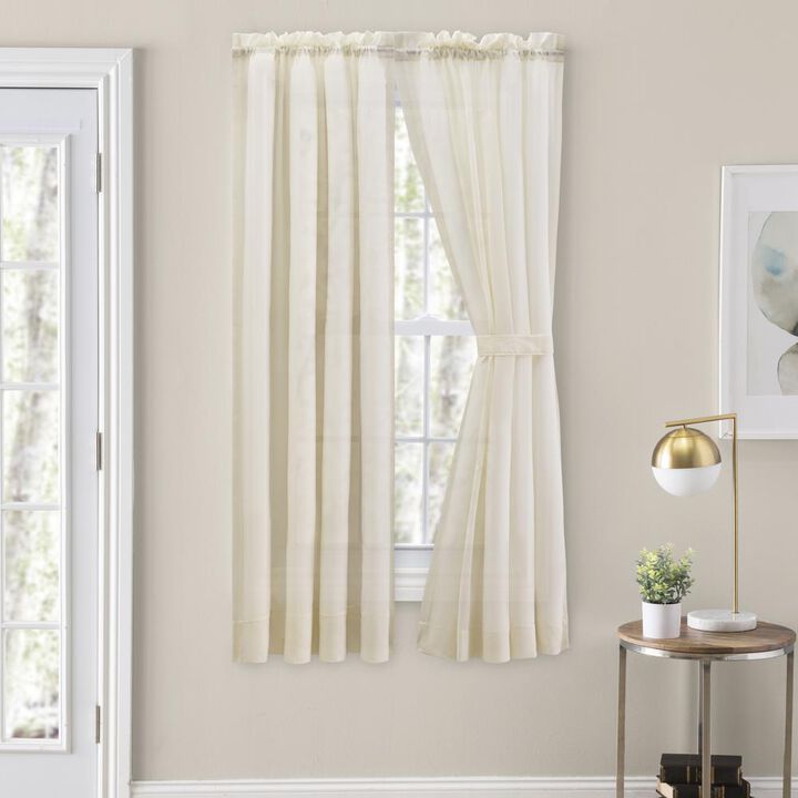 Ellis Curtain Cotton Voile 1.5" Rod Packet Tailored Curtain Panel Pair for Windows 80" x 72" Natural