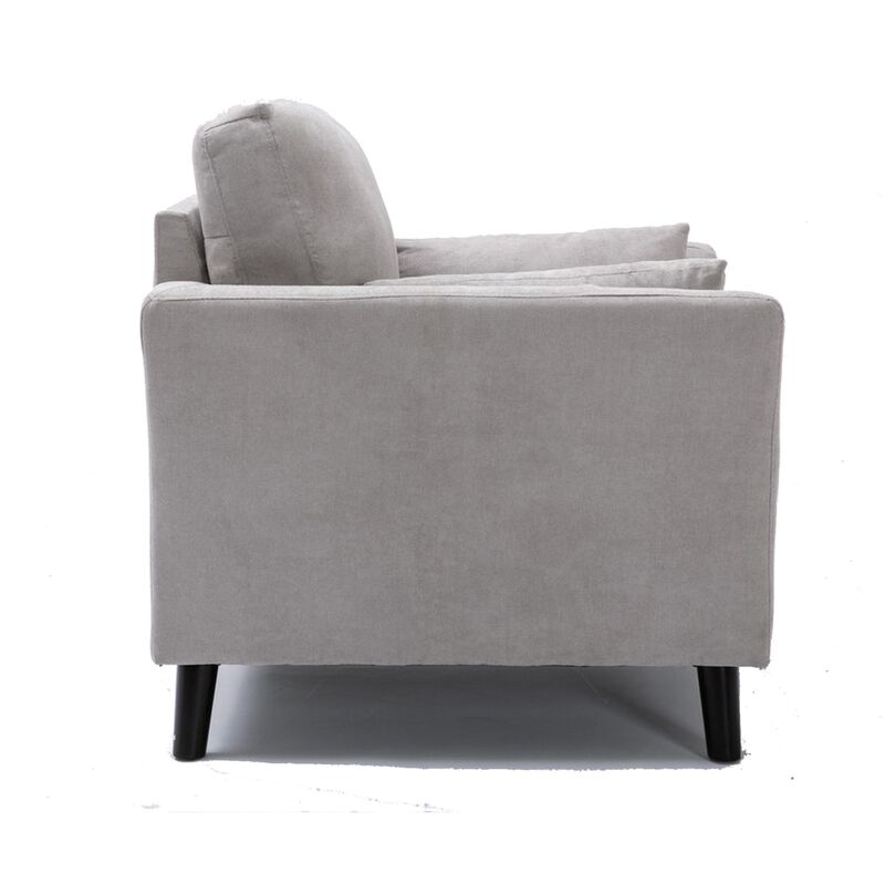 Otto 37 Inch Armchair, Pocket Coil Springs, 2 Throw Pillows, Gray Linen Fabric - Benzara