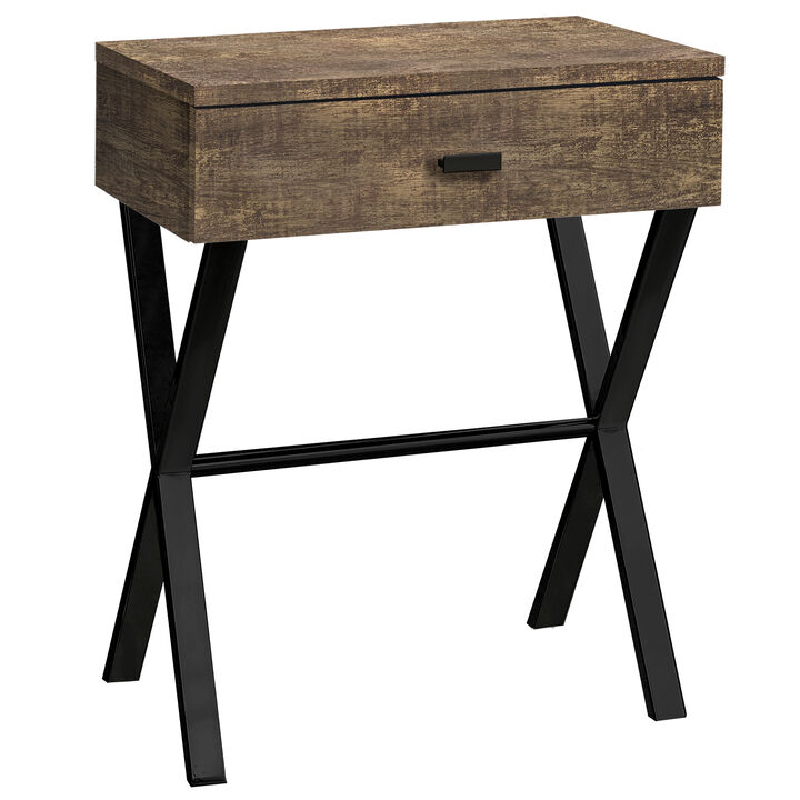 Monarch Specialties I 3450 Accent Table, Side, End, Nightstand, Lamp, Storage Drawer, Living Room, Bedroom, Metal, Laminate, Brown, Black, Contemporary, Modern