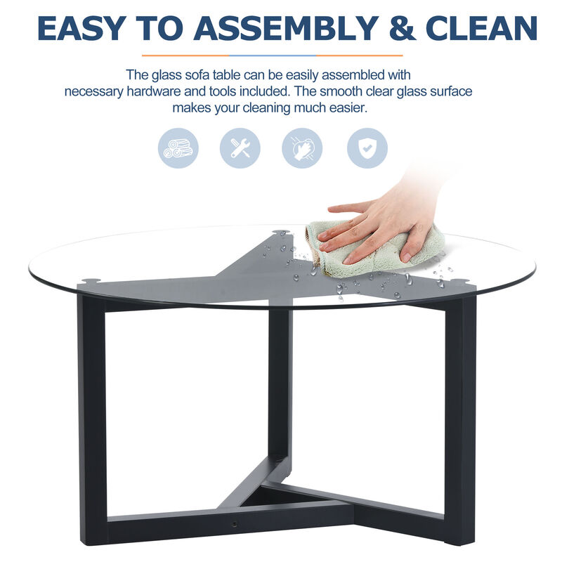 Merax Modern Coffee Table with Tempered Glass