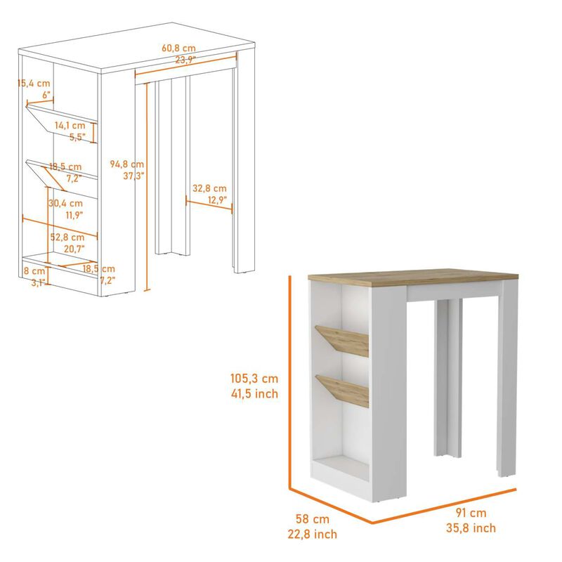 Streamdale Desoto Wine Storage Pedestal Kitchen Island White And Macadamia