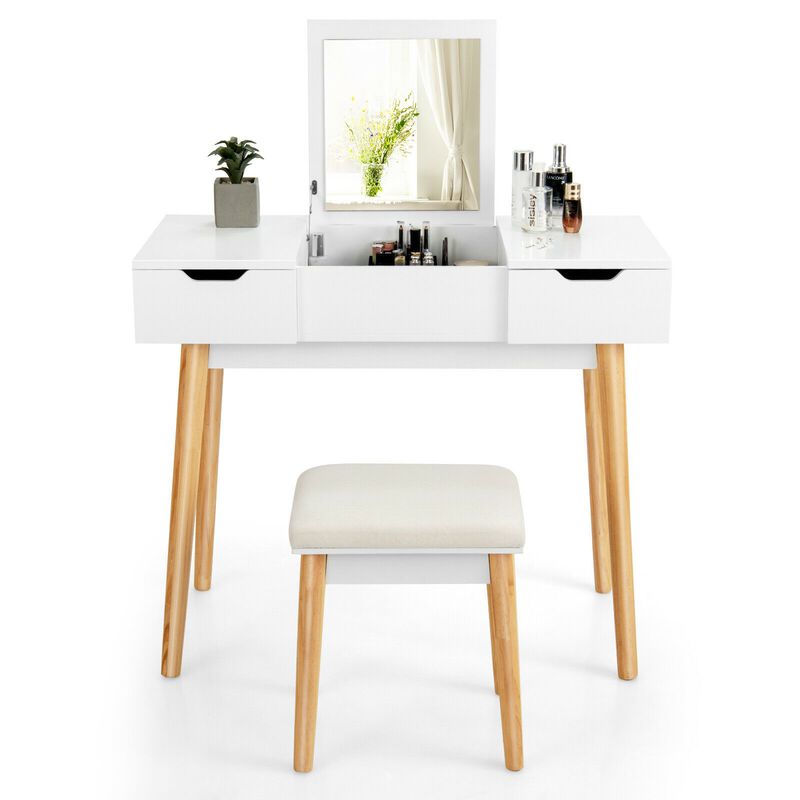Makeup Vanity Table Set with Flip Top Mirror and 2 Drawers