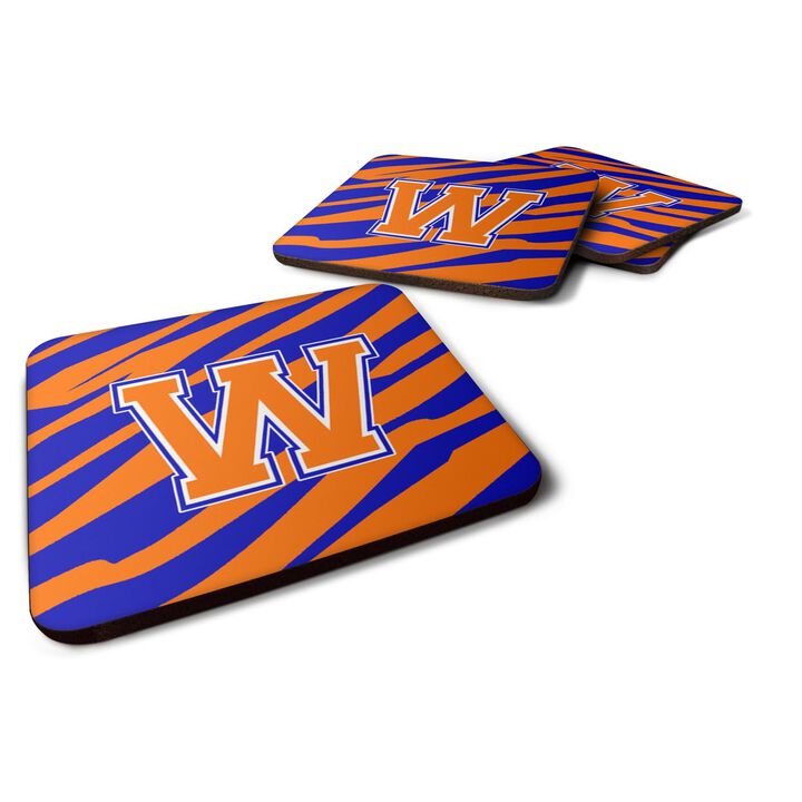 Caroline's Treasures CJ1023-WFC Monogram-Tiger Stripe-Blue Orange Foam Coasters (Set of 4), Initial Letter W, 3.5 H x 3.5 W, Multicolor