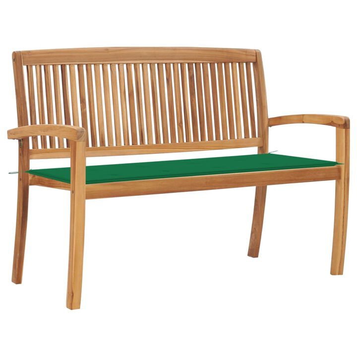 vidaXL Stacking Garden Bench with Cushion 50.6" Solid Teak Wood