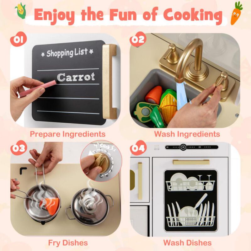 Kids Kitchen Playset with Chalkboard, Ice Maker, Sink, and Lighted Microwave for Pretend Play