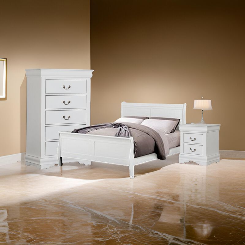 Ry Three Piece Full Size Bedroom Set, Sleek Modern Transitional Style, White - Benzara
