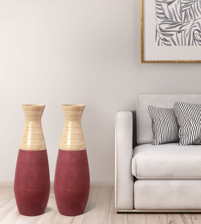 Set of 2 Burgundy Floor Vases