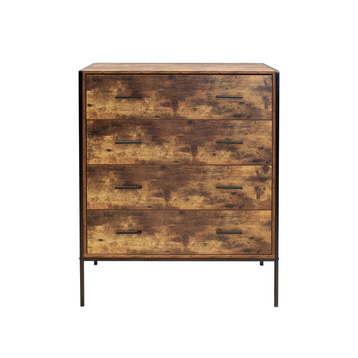 Rustic Brown 4 Drawer Dresser with Steel Frame