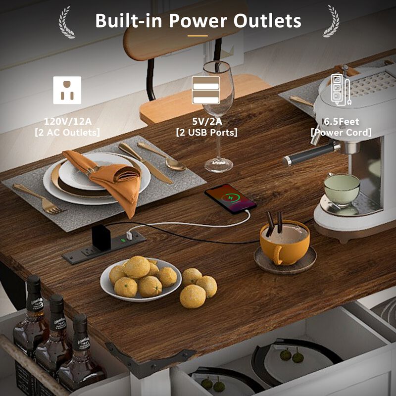 Merax Farmhouse Kitchen Island with Power Outlet