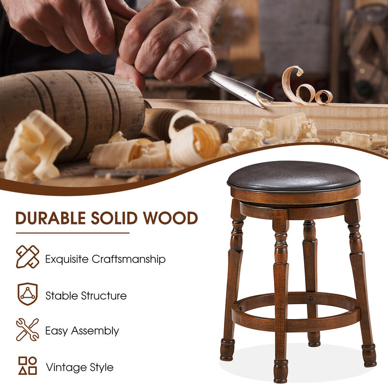 Set of 2 Swivel Leather Padded Dining Bar Stools