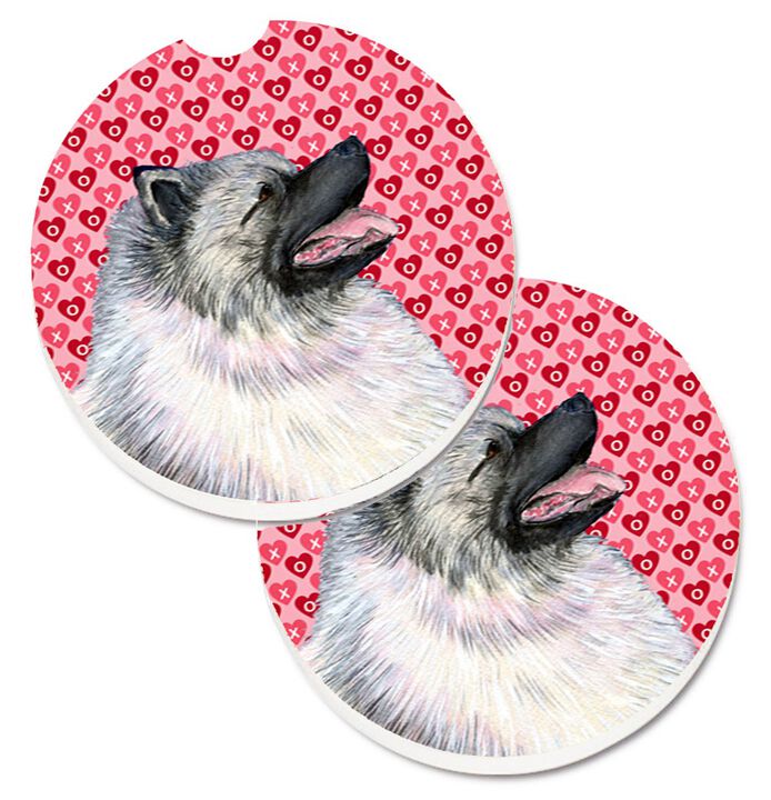 Caroline's Treasures Keeshond Hearts Love & Valentine's Day Portrait Set of 2 Cup Holder Car Coasters SS4488CARC, 2.56, Multicolor