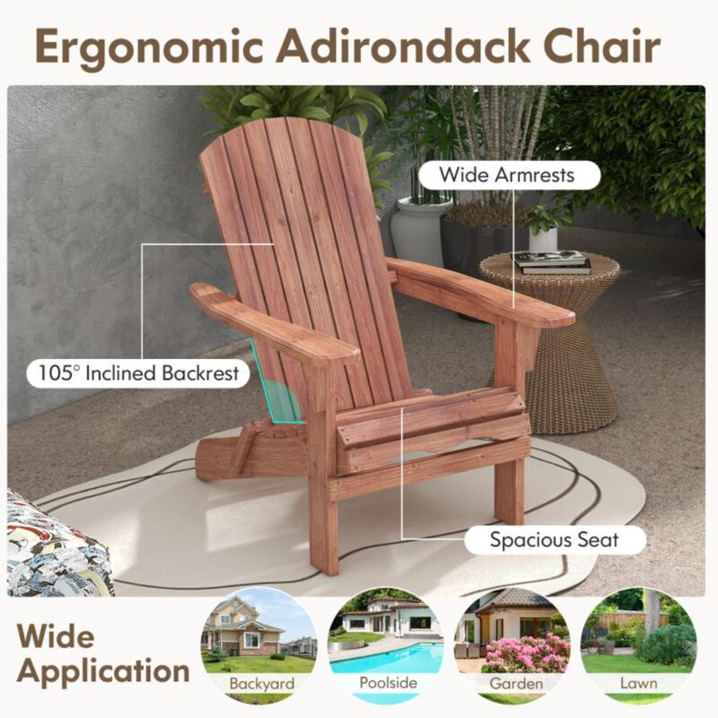 Hivvago 1 Piece Folding Adirondack Chair with High Backrest and Wide Armrests