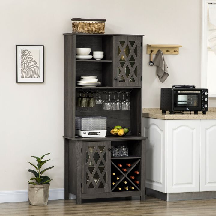 Dark Gray Kitchen Storage: 72" Buffet with Hutch, Microwave & Wine Rack