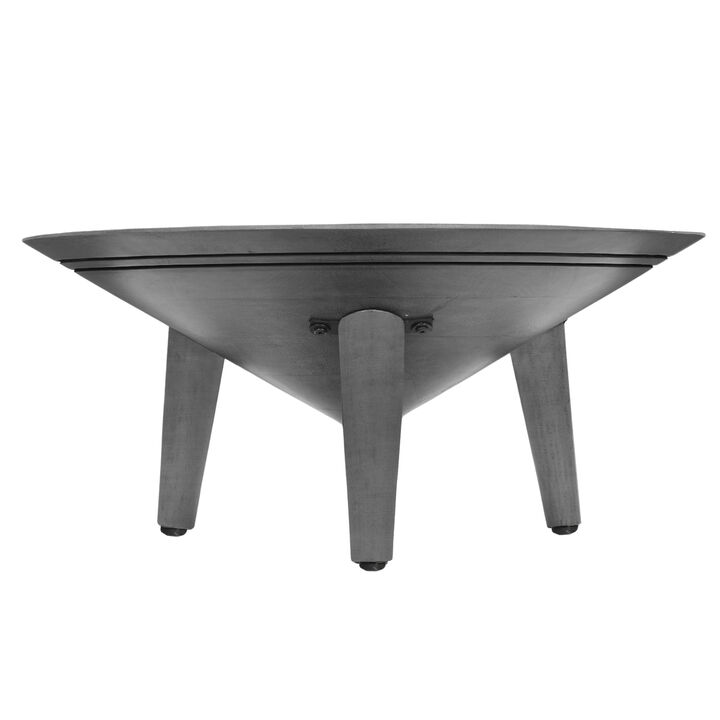 Venus Coffee Table, 28 Inch Bowl Top with 3 Tapered Splayed Legs, Antique Gray Mango Wood