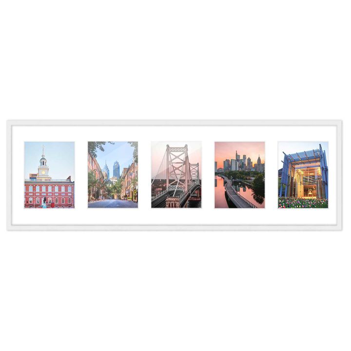 8.5x28.5 Wood Collage Frame with White Mat For 5 5x7 Pictures