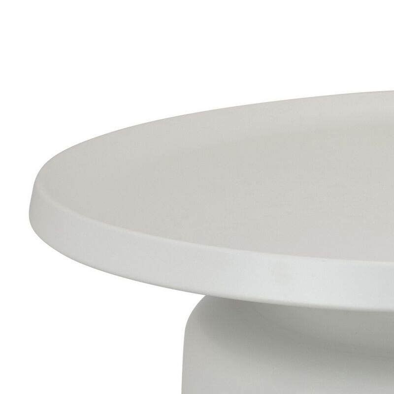 Ricca Plant Stand Table, White Metal, Round 29 Inch Top, Pedestal Base - Benzara