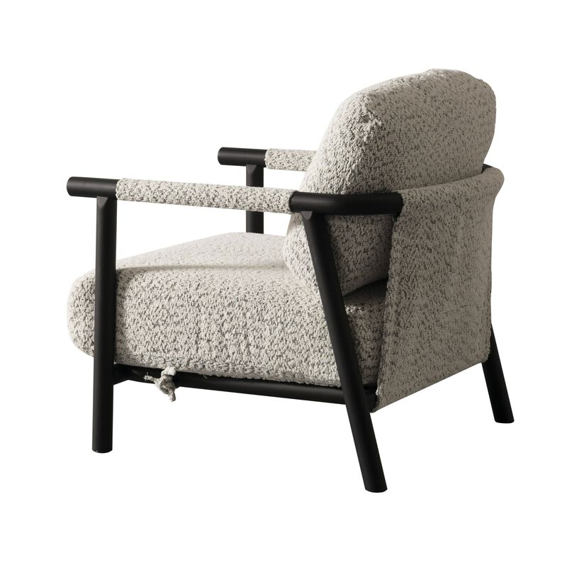 Cid Bali 28 Inch Accent Chair, Gray Polyester, Cushions, Black Metal, Wood - Benzara