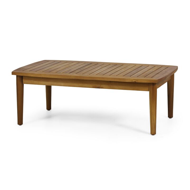 2pc Outdoor Loveseat and Table Set, Teal Cushions, Brown Wood Frame - Benzara