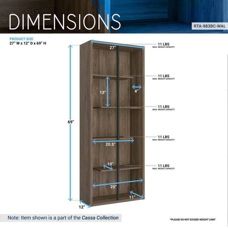 Techni Mobili Standard 5-Tier wooden bookcase, Walnut