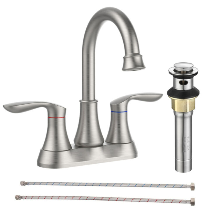 Two-Handle Bathroom Faucet with Pop-Up Drain and 360° Swivel High Arc Spout