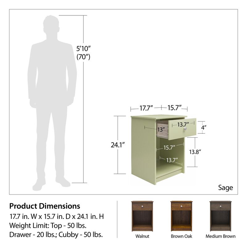 Ameriwood Home Ellery Nightstand with Drawer