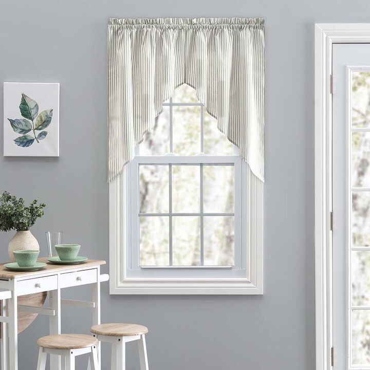 Ellis Curtain Plaza Classic Ticking Stripe Printed on 1.5" Rod Pocket Natural Ground Tailored Swag 56" x 36"