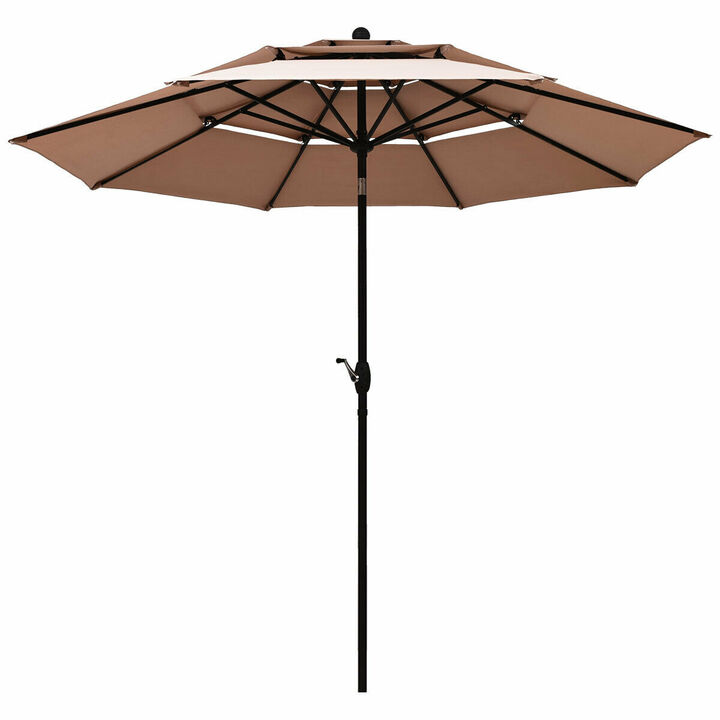 10ft 3 Tier Patio Umbrella Aluminum Sunshade Shelter Double Vented without Base