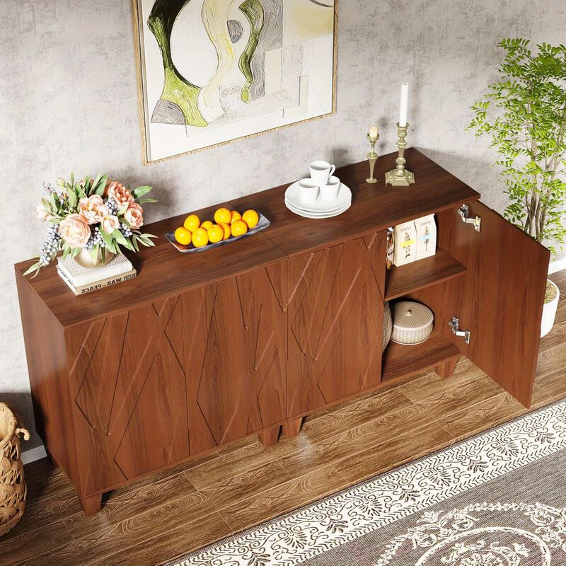 Sideboard Buffet Storage Cabinet, Retro Kitchen Sideboard Cabinet with Adjustable Shelves 55" Accent Cabinet with Doors for Living Room, Storage Lockers